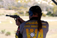 A shooter prepares for the shot at the 2008 Handgun Metalic Silhouette Championships, held at the SSAA Eagle Park Sporting Complex in Victoria.